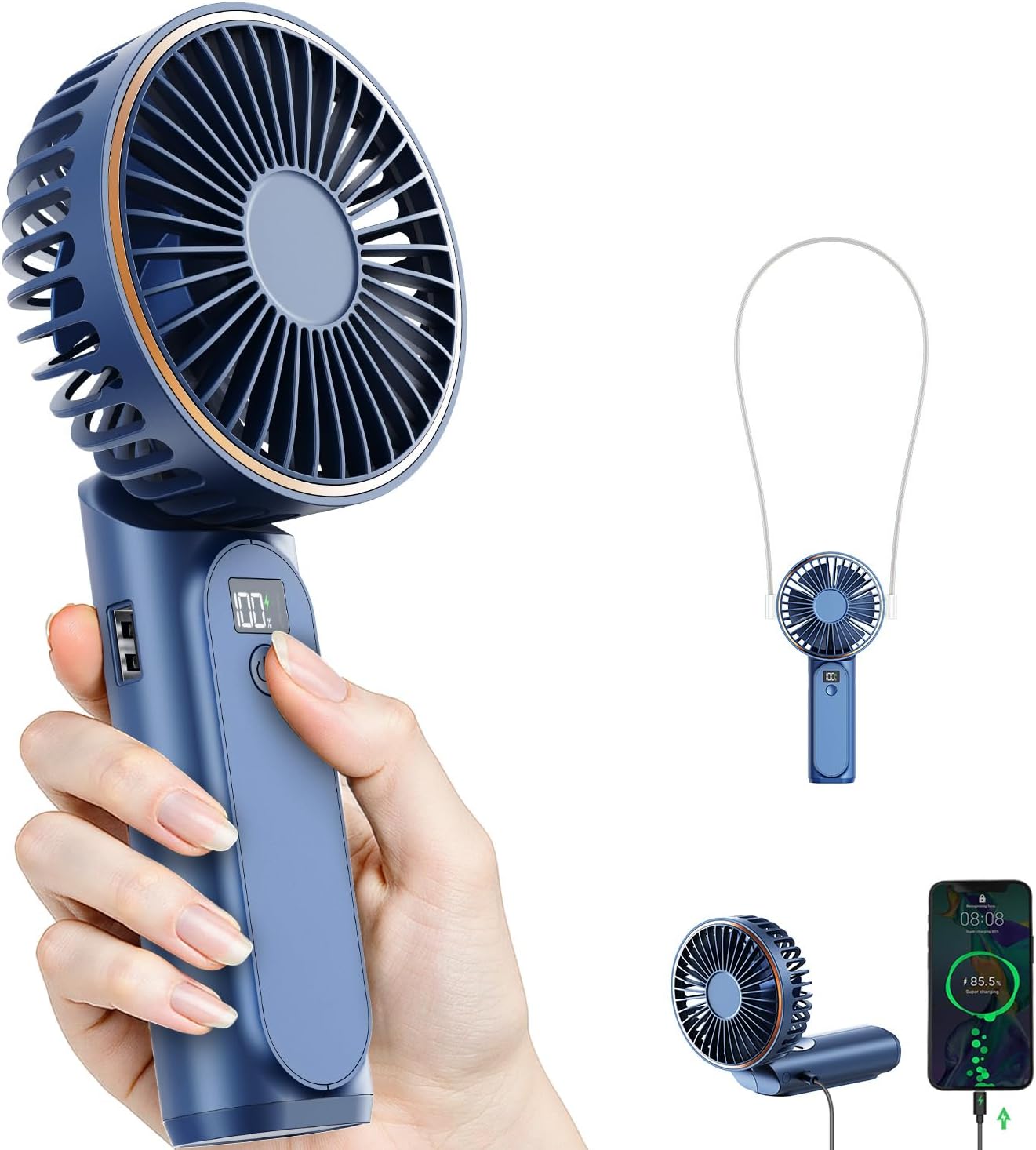 Mini Ventilator tragbar 4000mAh 180° verstellbar 6 Stufen mit Powerbank LED-Disp