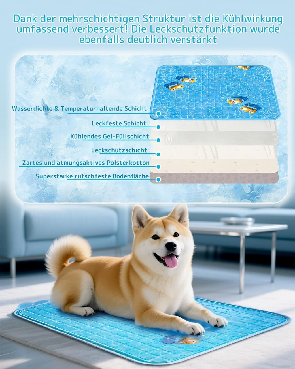 Hundekuehlmatte 60x90 cm selbstkuehlend waschbar und krallenfest