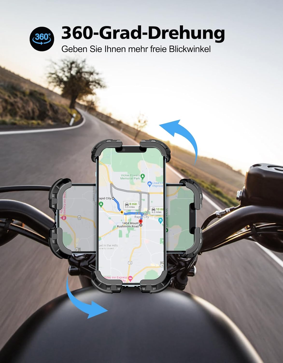 360° Handyhalterung fuer Fahrrad und Motorrad Lenkerhalter Sicherer Halt