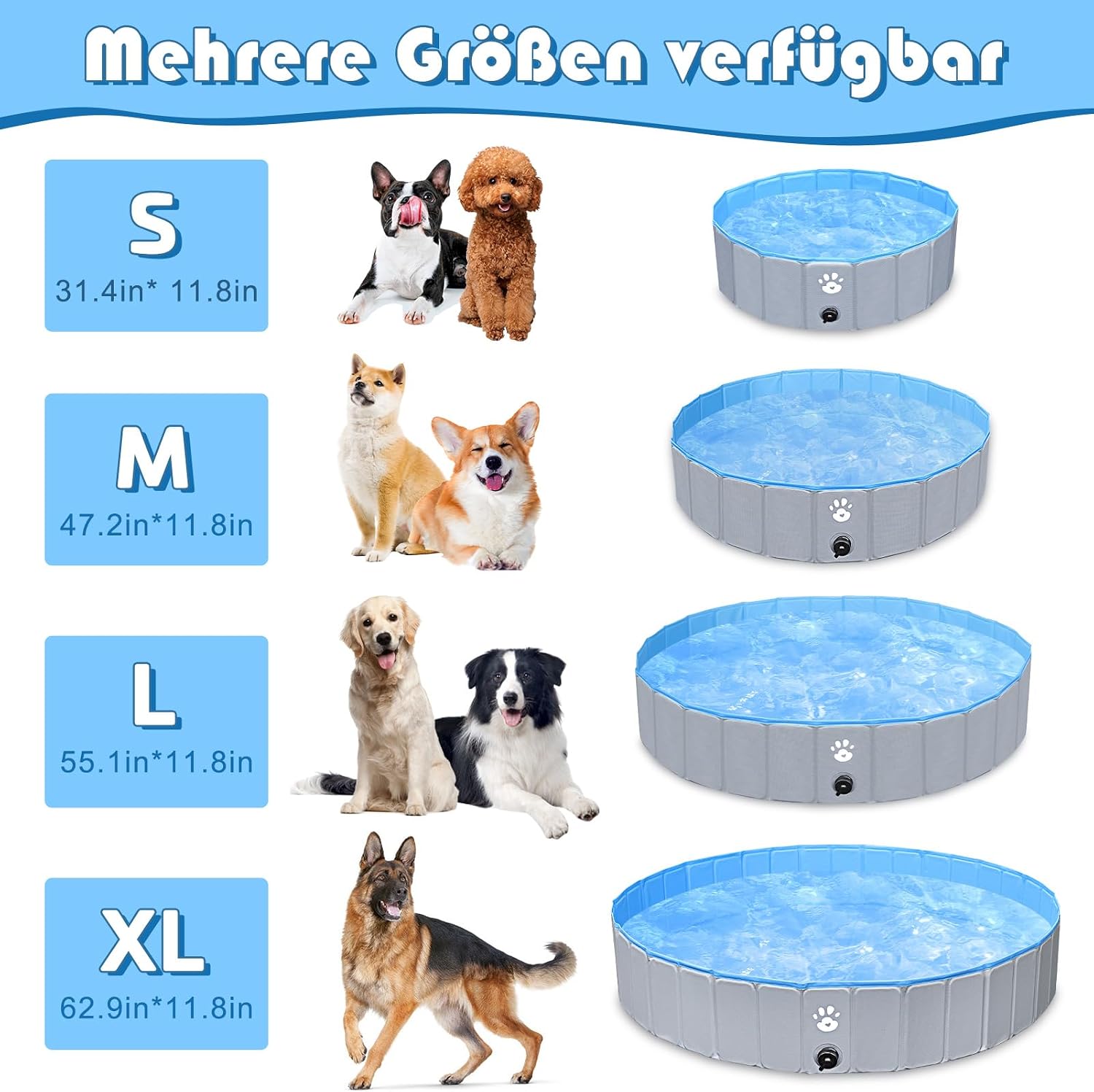 Gindoly Hundepool faltbar 160 x 30 cm rutschfest abriebfest Planschbecken
