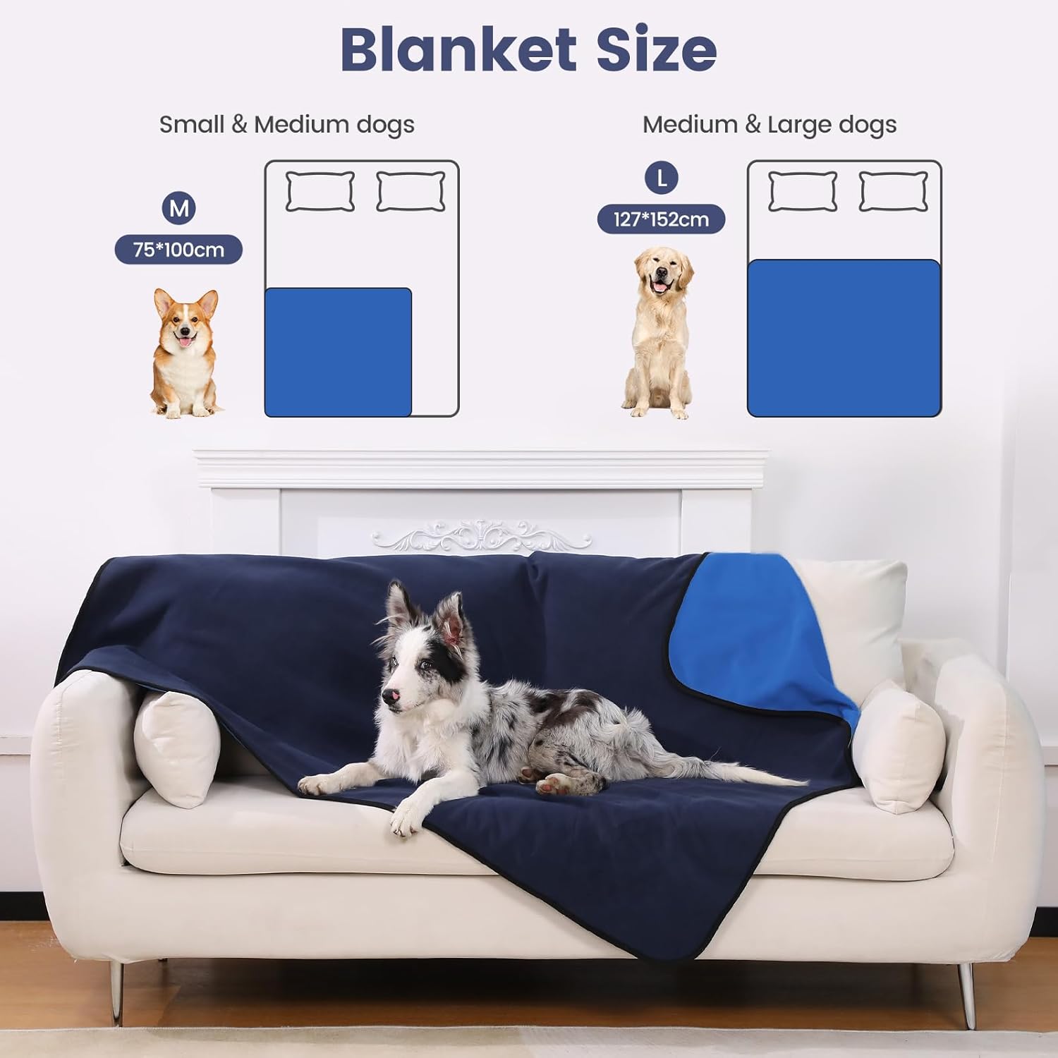 PETTOM Hundedecke 100×75 cm wasserdicht grau waschbar fuer Sofa Auto