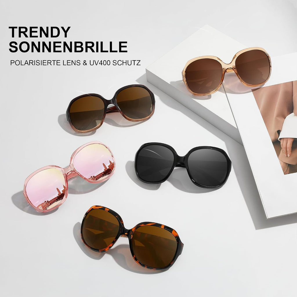 Vintage Sonnenbrille polarisiert UV400 Damen Herren Oversized Square Rahmen