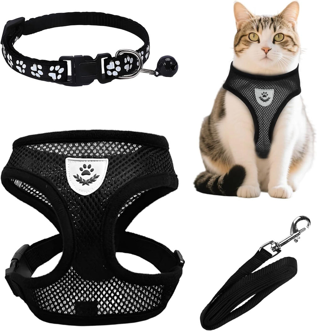 Katzengeschirr verstellbar 32cm-60cm atmungsaktiv mit Leine und Gloeckchen