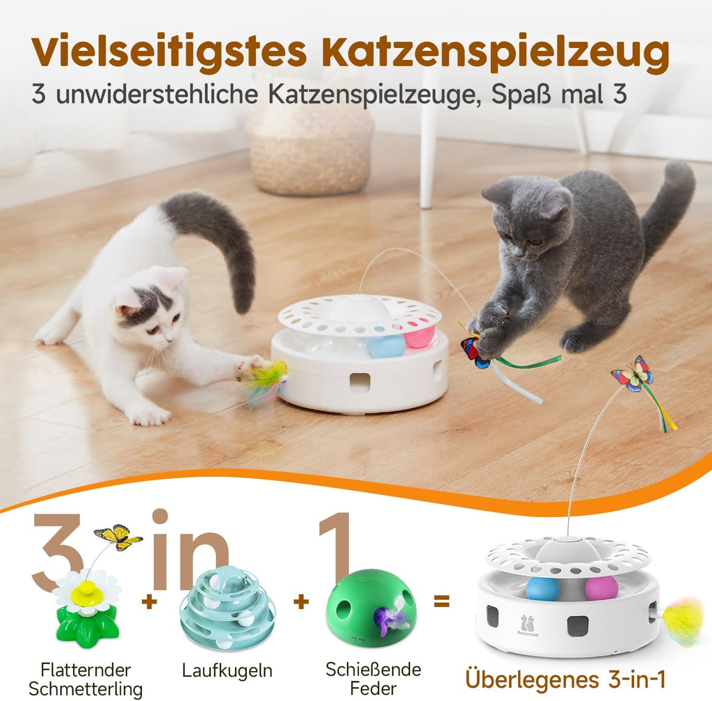 Katzen 3in1 Spielzeug Elektrisch Feder Schmetterling Ballbahn USB