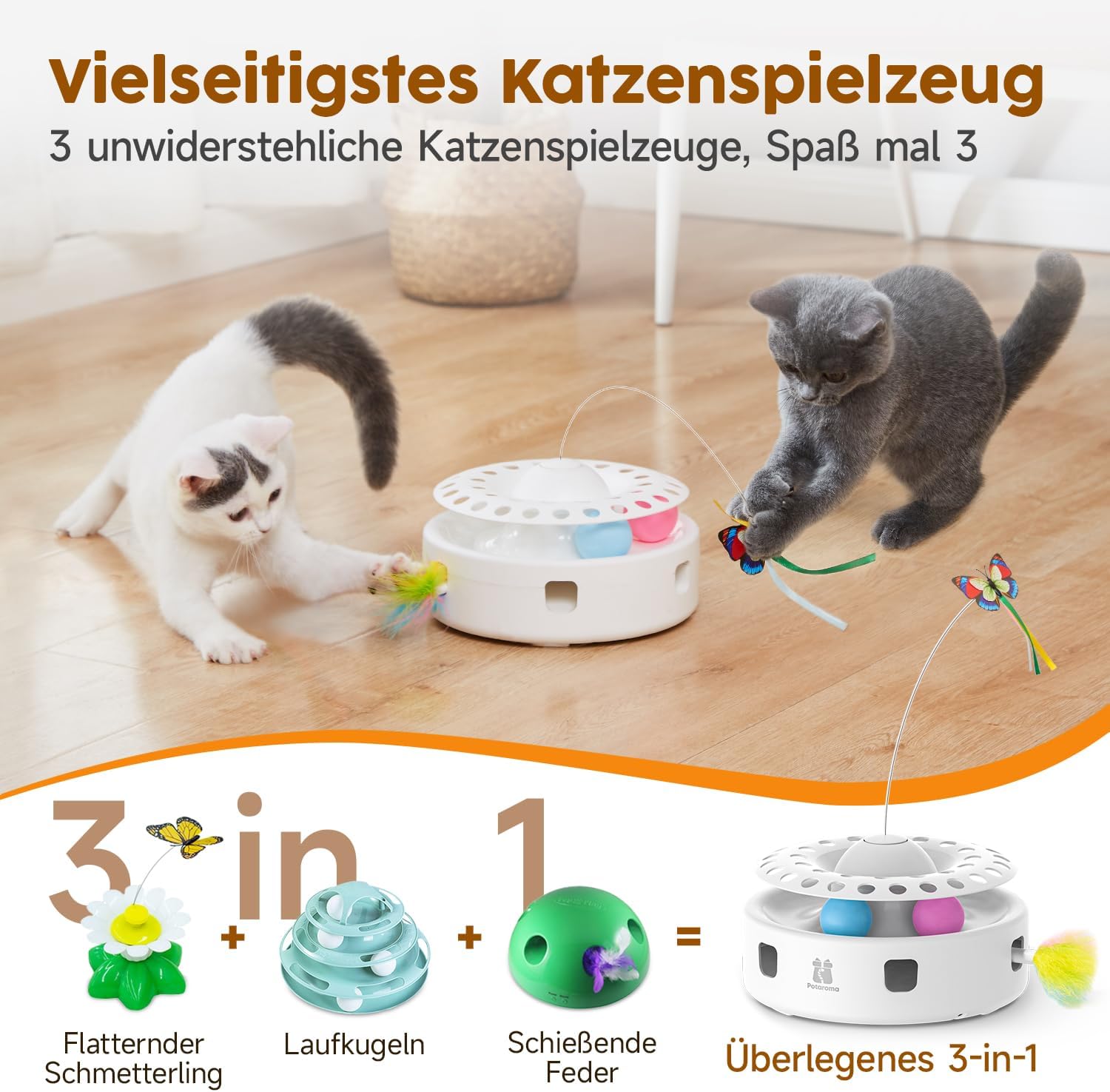 Katzen 3in1 Spielzeug Elektrisch Feder Schmetterling Ballbahn USB