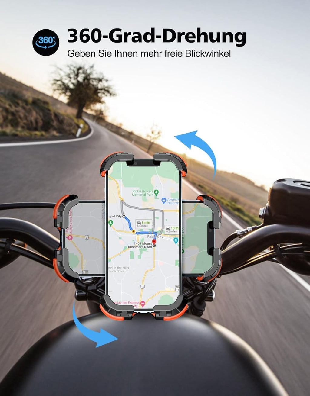 360° Handyhalterung fuer Fahrrad und Motorrad Lenkerhalter Sicherer Halt