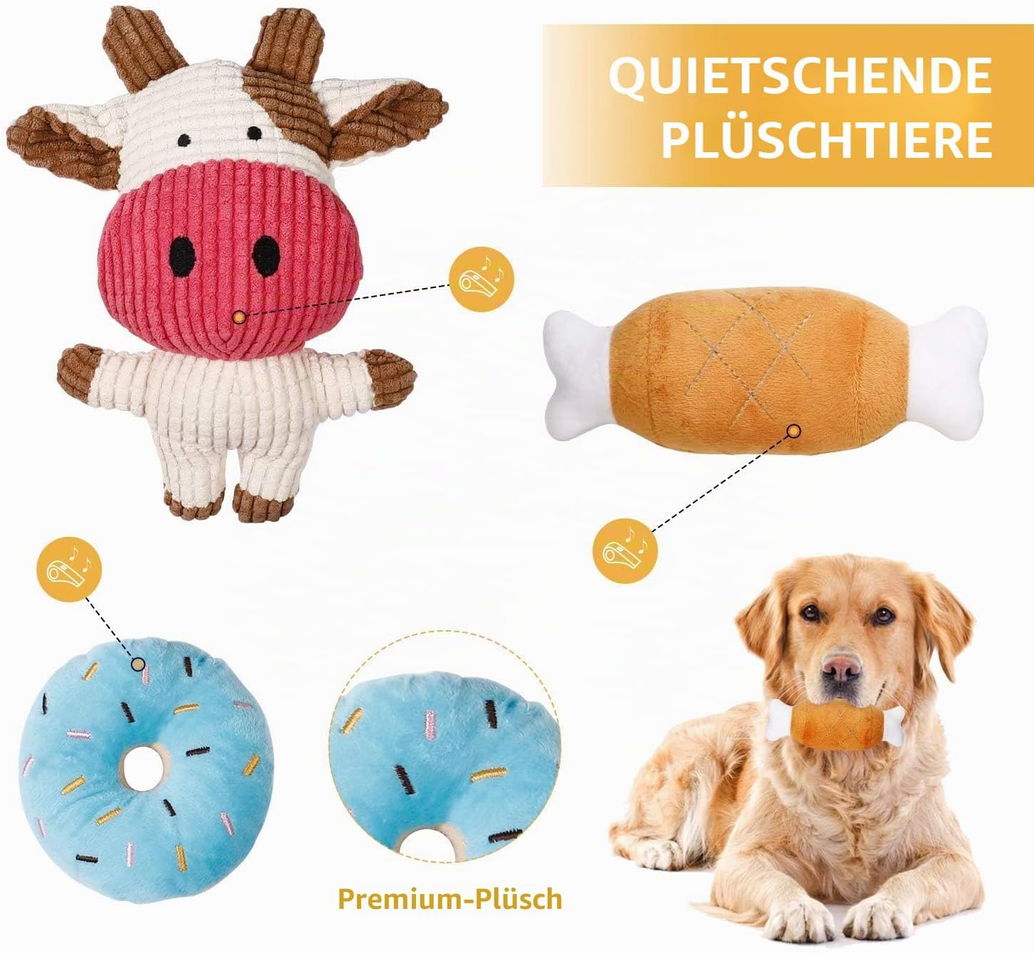 Hundespielzeug Set 7 Teile Kauspielzeug Quietschspielzeug Kuh für Welpen