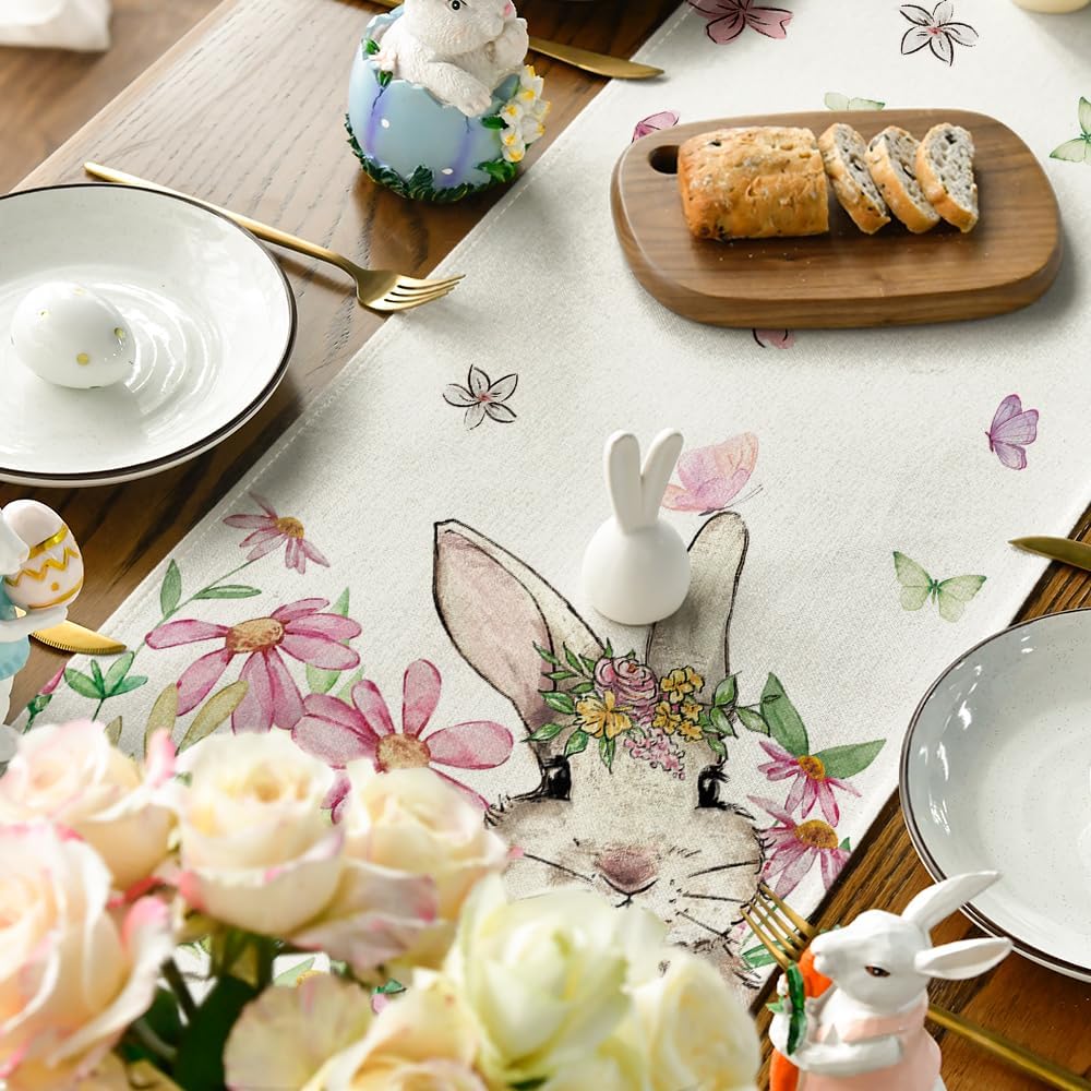 Tischlaeufer Ostern Hase Blumen Fruehling 40x140cm - 100cm-300cm