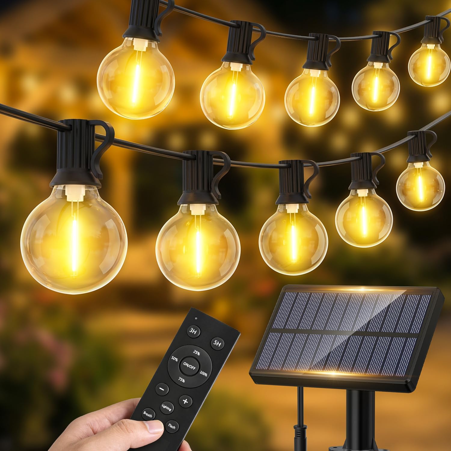 Warlisou Solar Lichterkette G40 14m mit Fernbedienung wetterfest fuer Garten