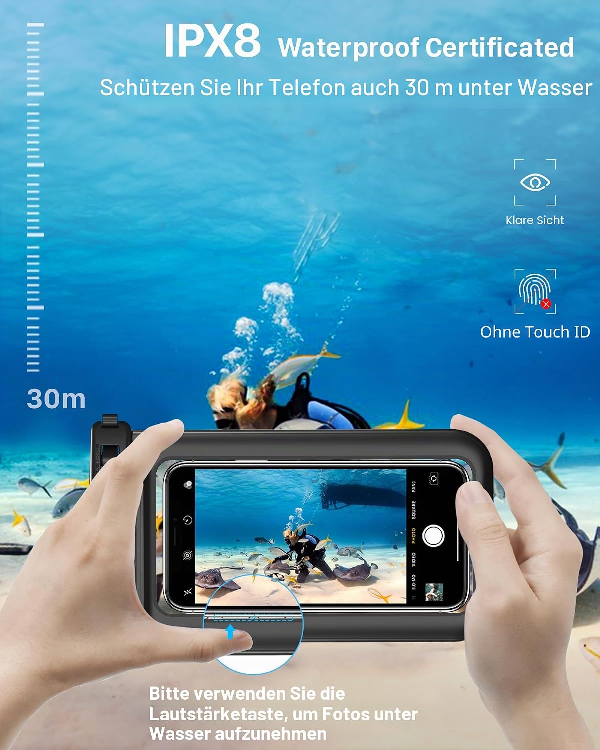 YOSH wasserdichte Handytasche 7,0" IPX8 Unterwasser Huelle 2er Set Clear