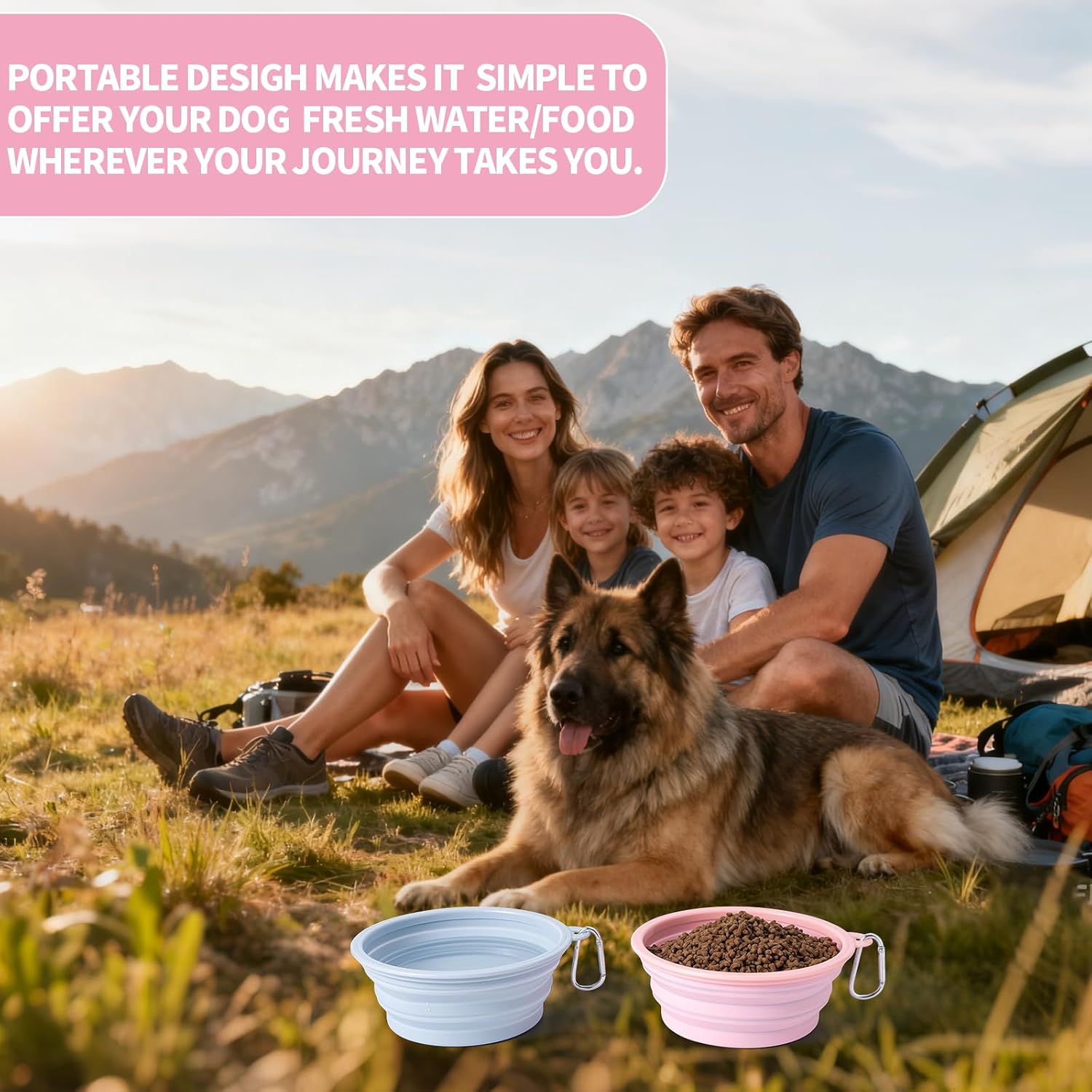 Faltbare Silikon Hundenaepfe 2er Set blau + grau Reise Camping