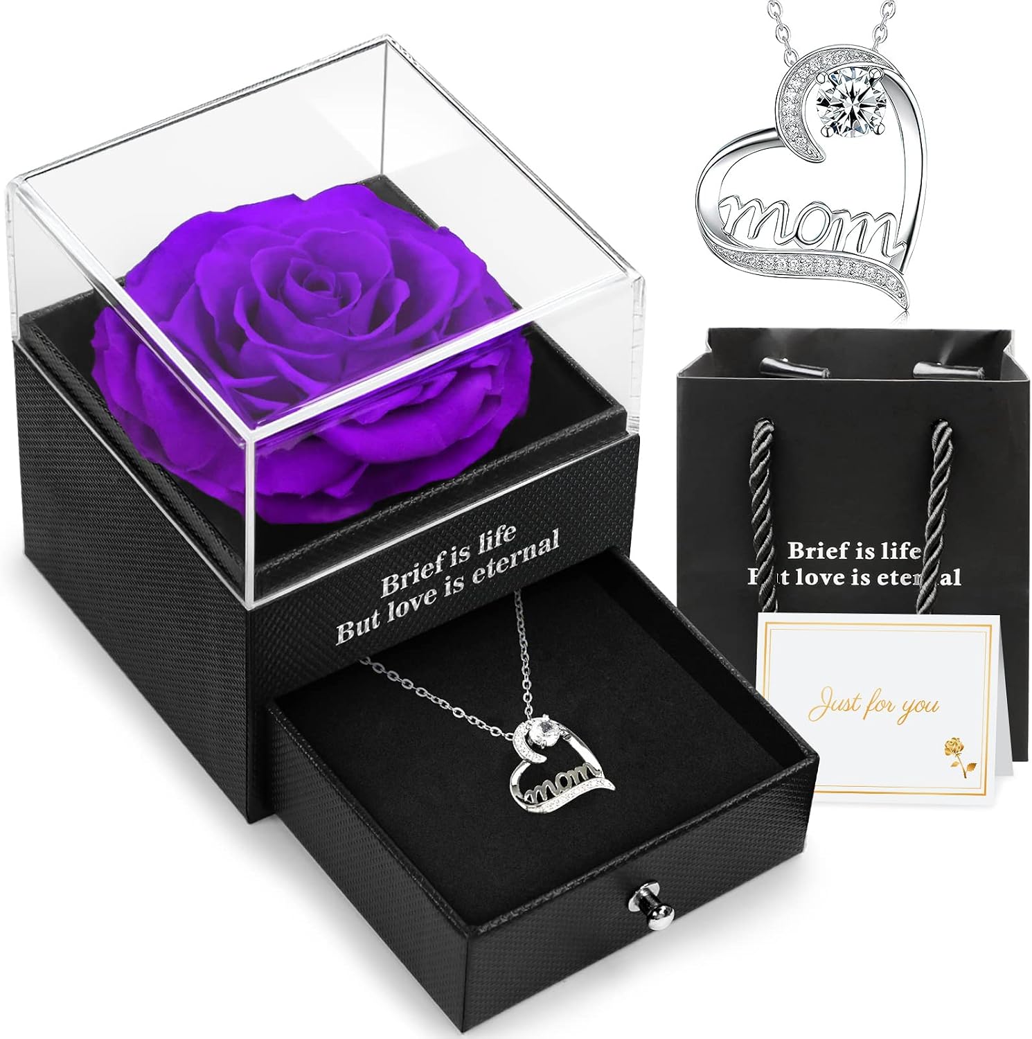 Ewige Rose Geschenkbox fuer Frauen mit I Love You Halskette Schmuckset