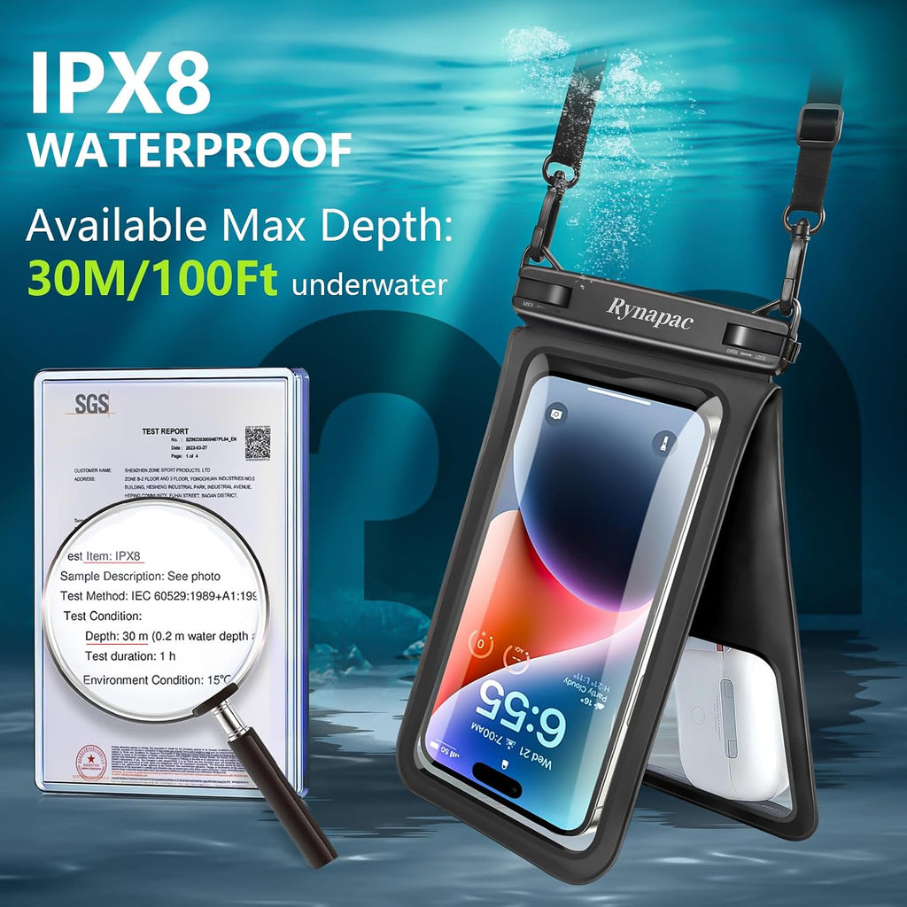 Rynapac wasserdichte Handytasche IPX8 2er Set bis 8" mit Band Schwarz