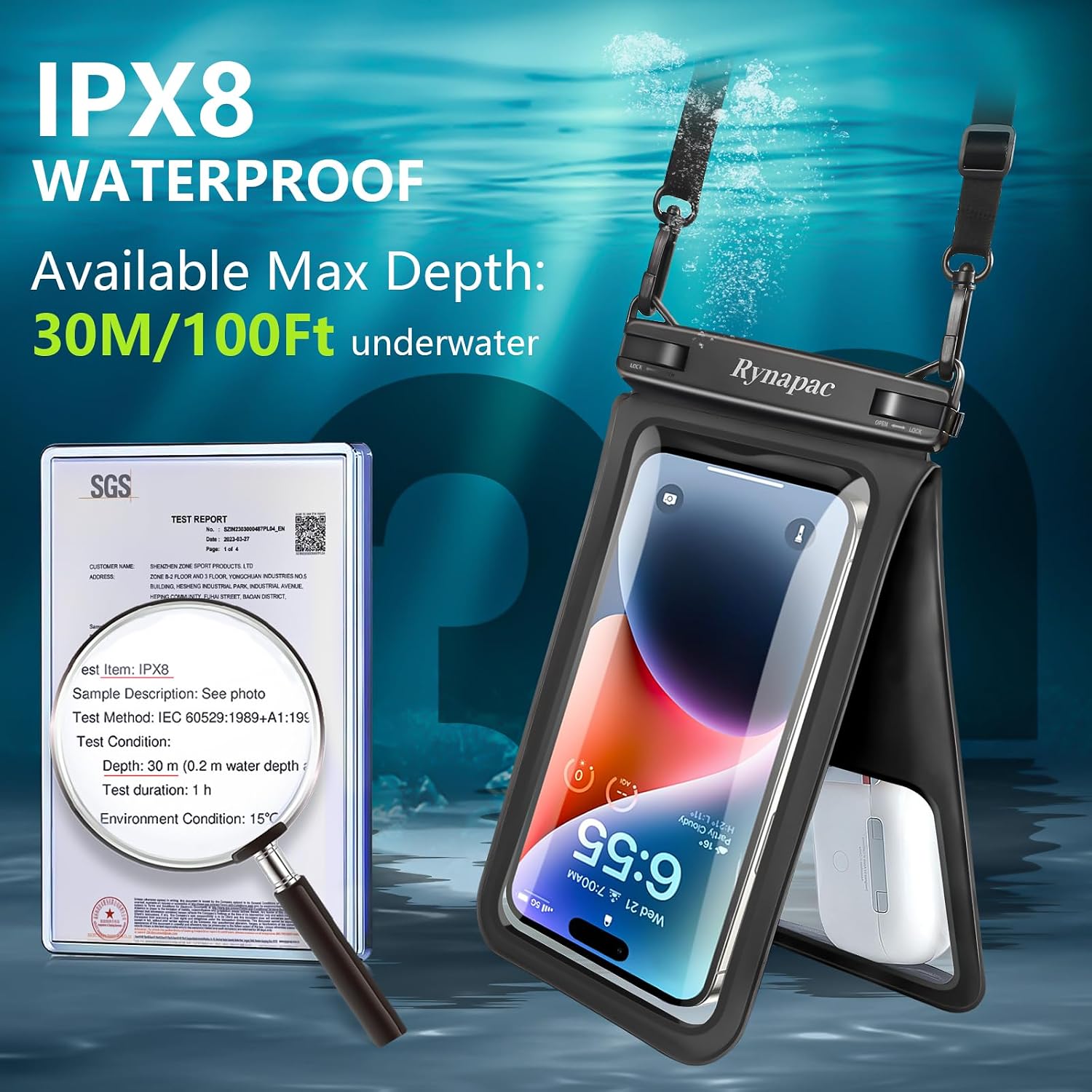 Rynapac wasserdichte Handytasche IPX8 2er Set bis 8" mit Band Schwarz