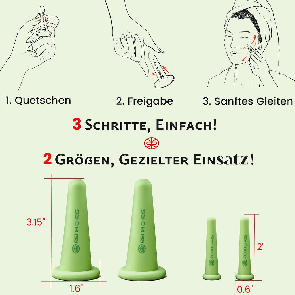 Rena Chris Gesichts-Schroepfset Gua Sha Rosenquarz Silikon Gesichtspflege Rosa