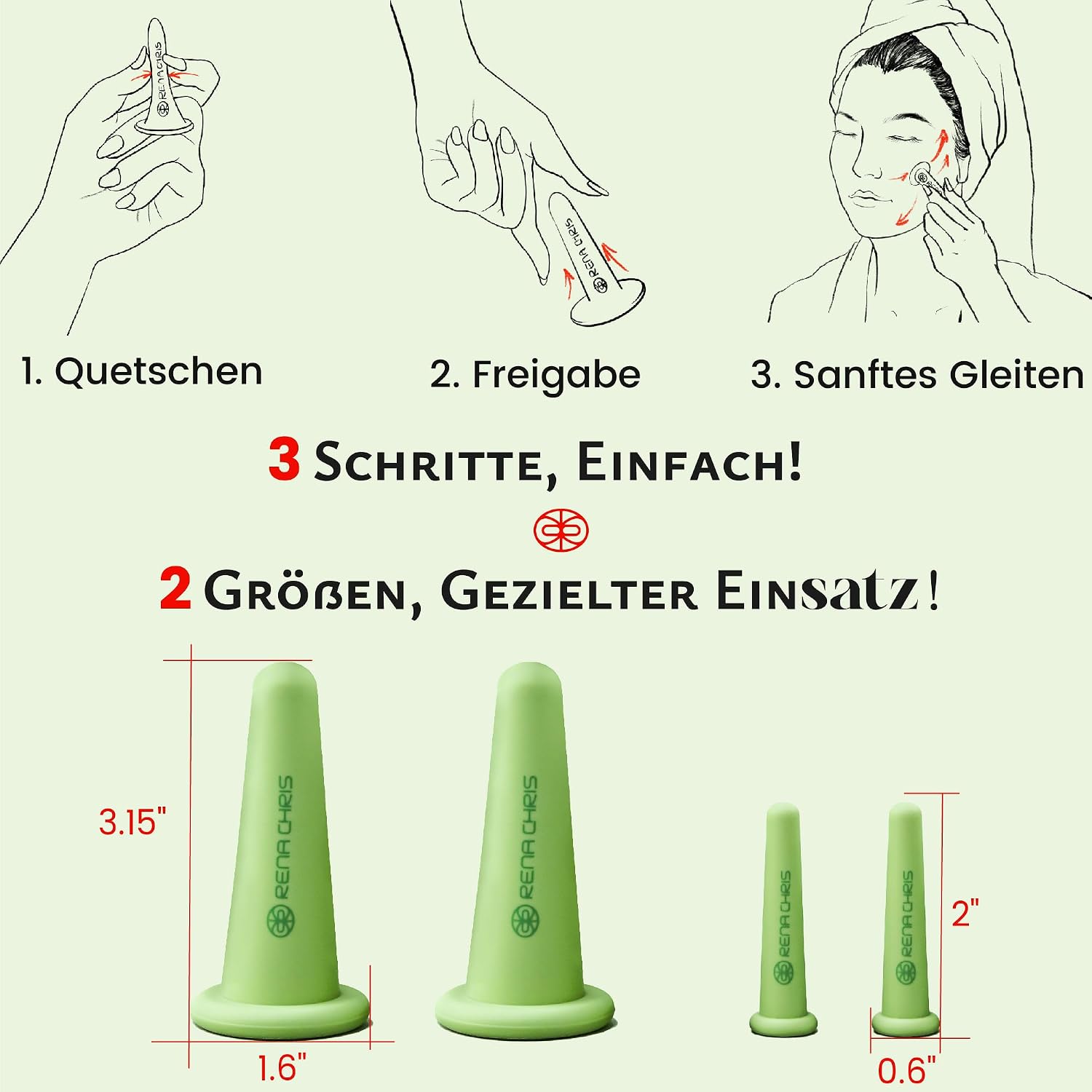 Rena Chris Gesichts-Schroepfset Gua Sha Rosenquarz Silikon Gesichtspflege Rosa