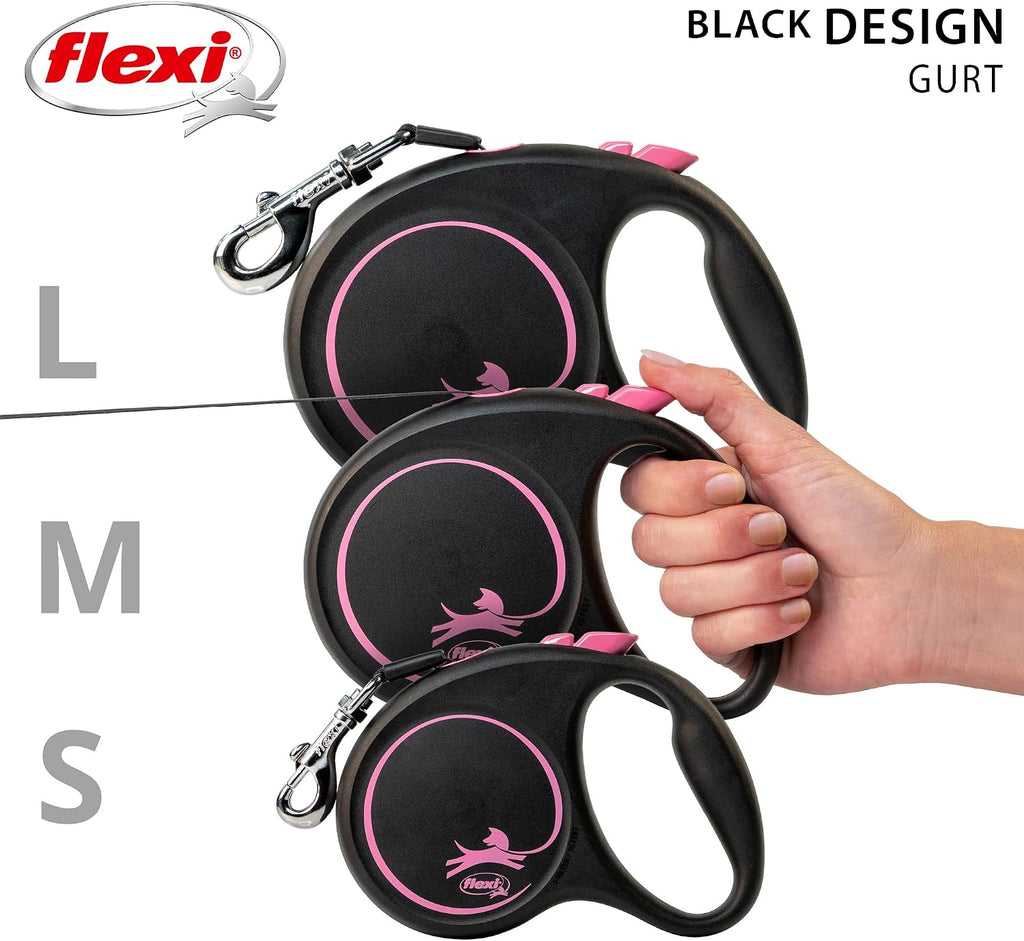 flexi Black Design S Roll-Leine 5m fuer Hunde bis schwarz/silber 5m