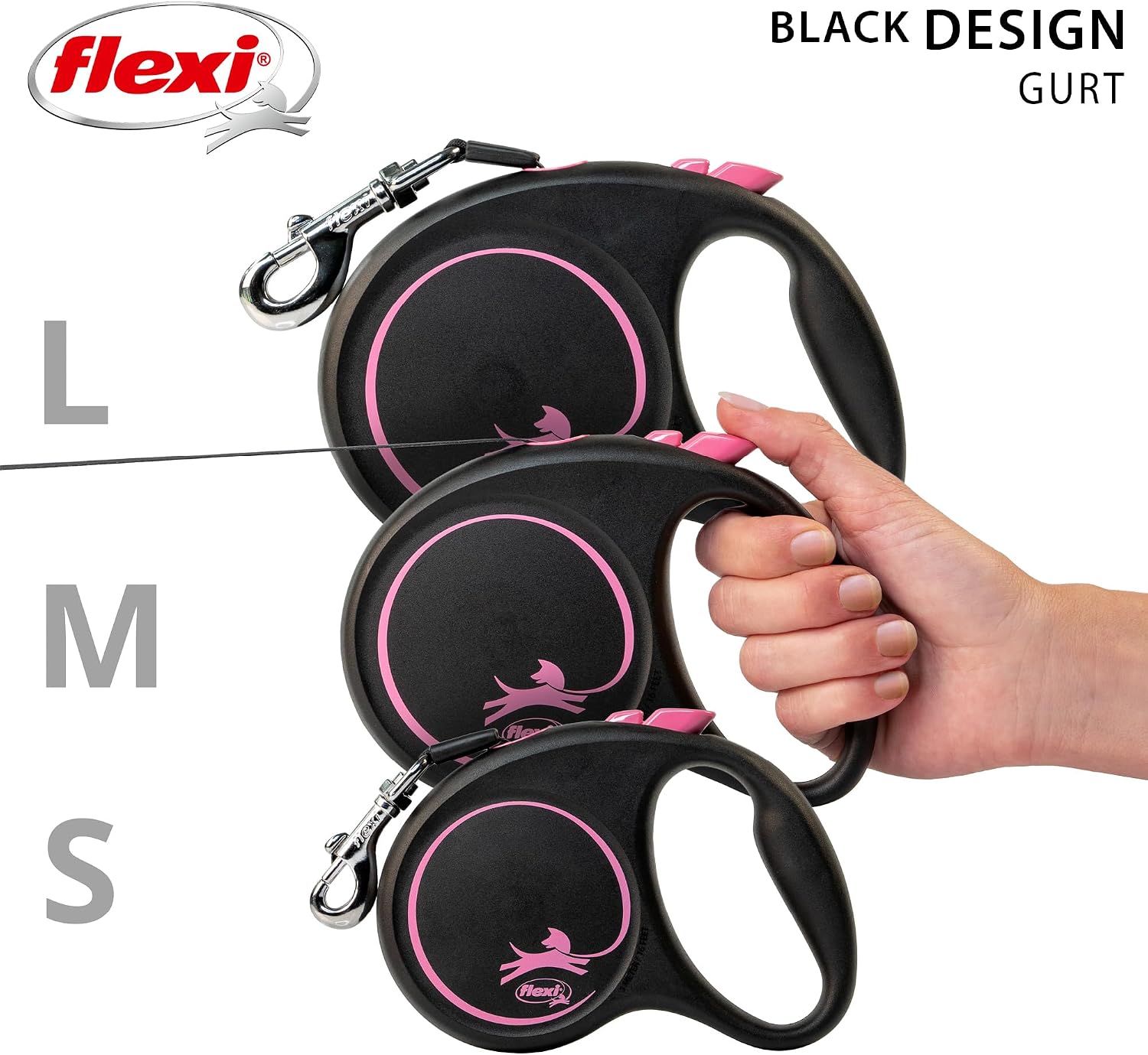 flexi Black Design S Roll-Leine 5m fuer Hunde bis schwarz/silber 5m