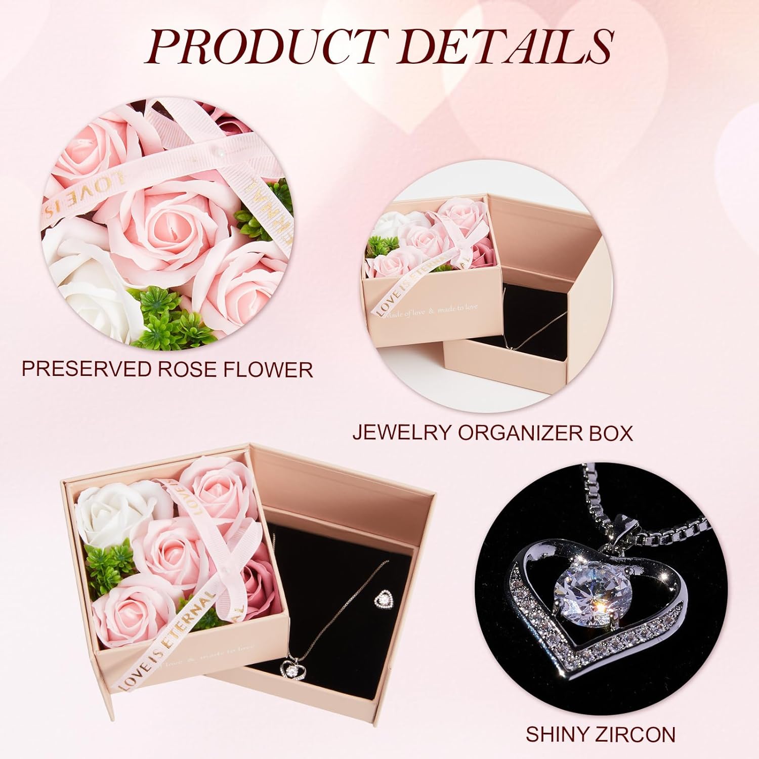 DN DECONATION Schmuckset Ewige Rose Halskette Ohrringe mit Geschenkbox