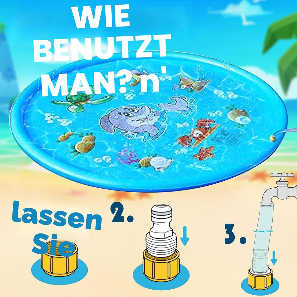 Wassersprinkler Matte 100 cm Splash Pad fuer Kinder 3-12 Jahre Blau