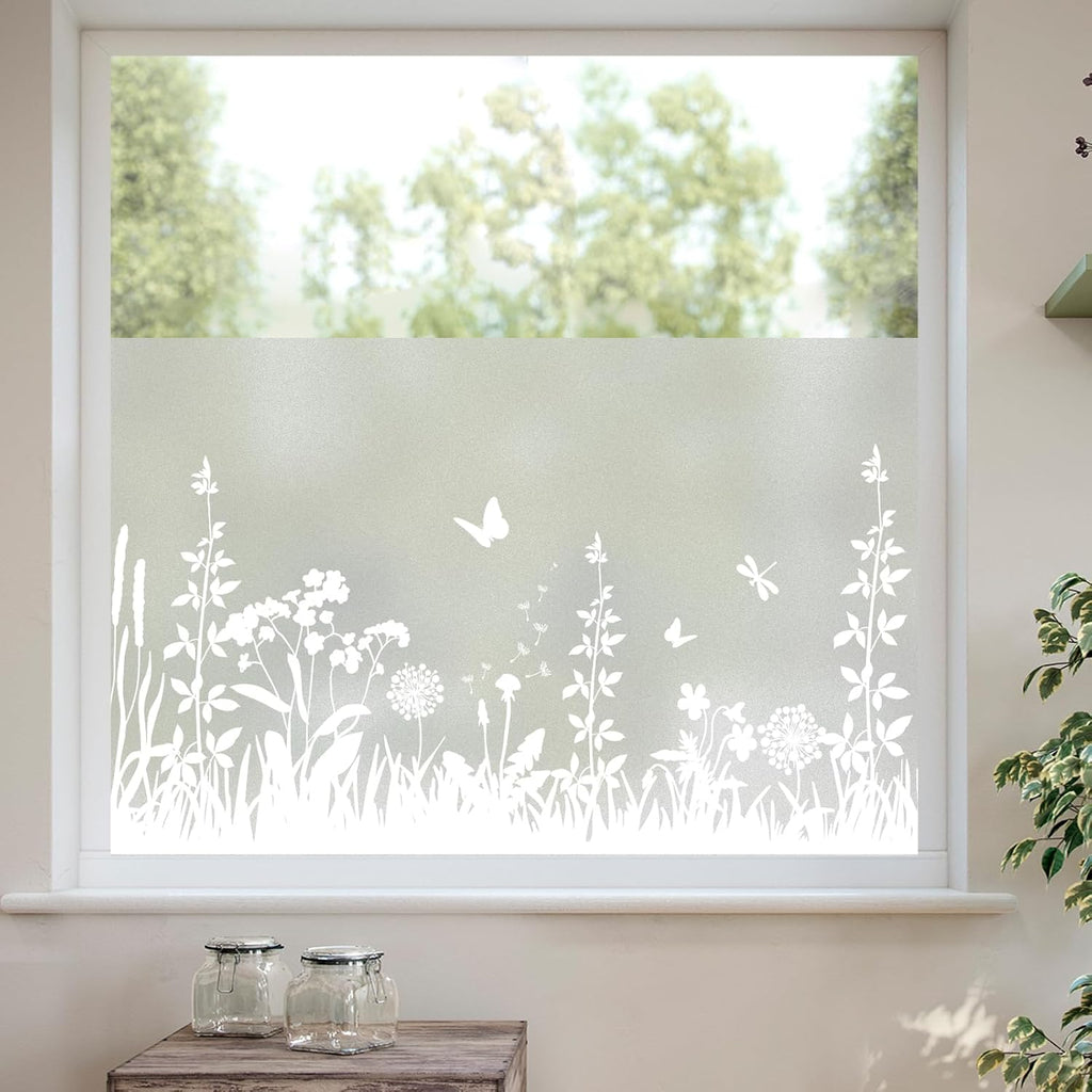 dktie Sichtschutzfolie Fenster Milchglasfolie botanisches Muster 90x200 cm