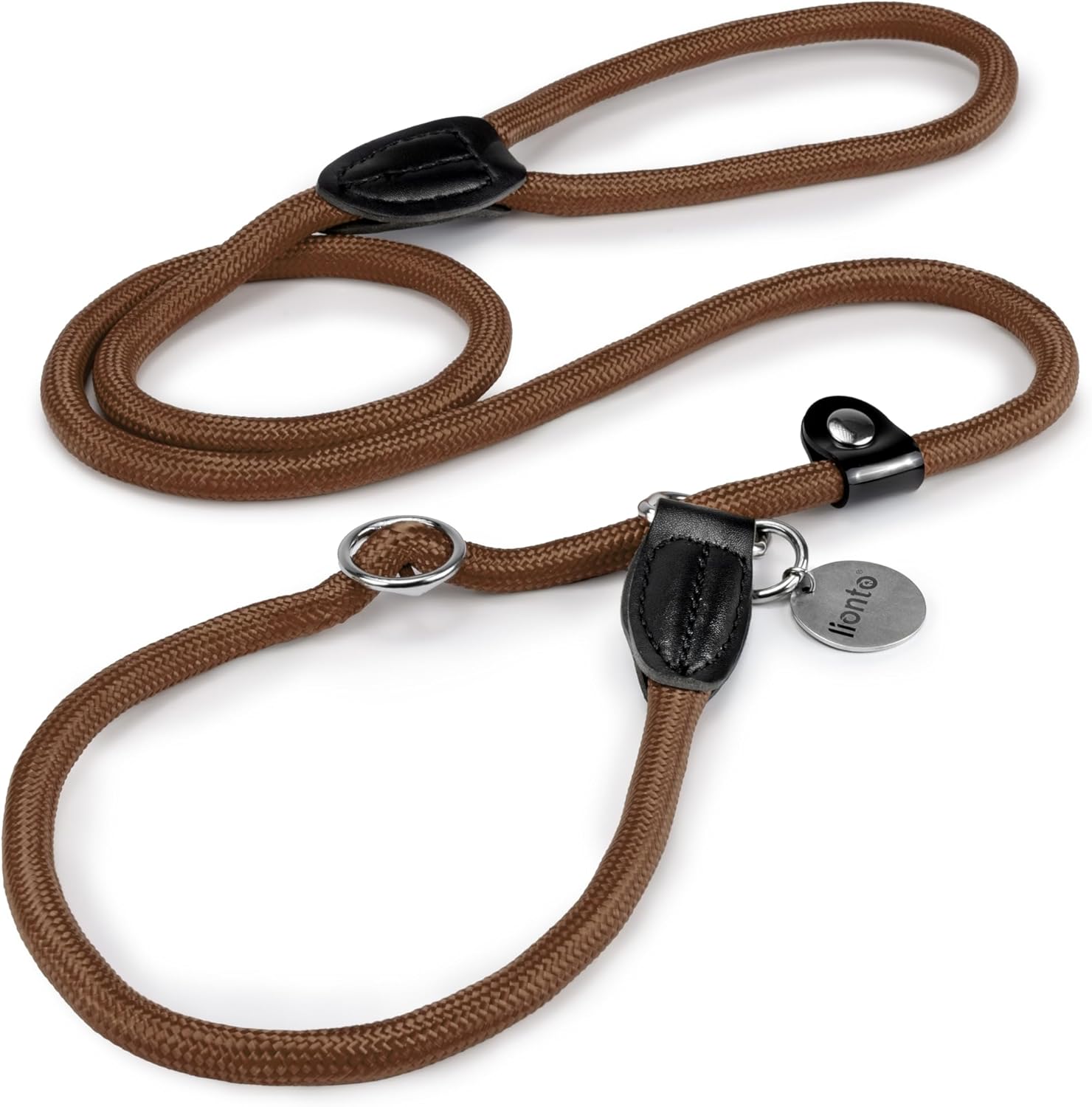 Lionto Retrieverleine vegan braun 120cm-170cm mit Zugstopp wetterfest