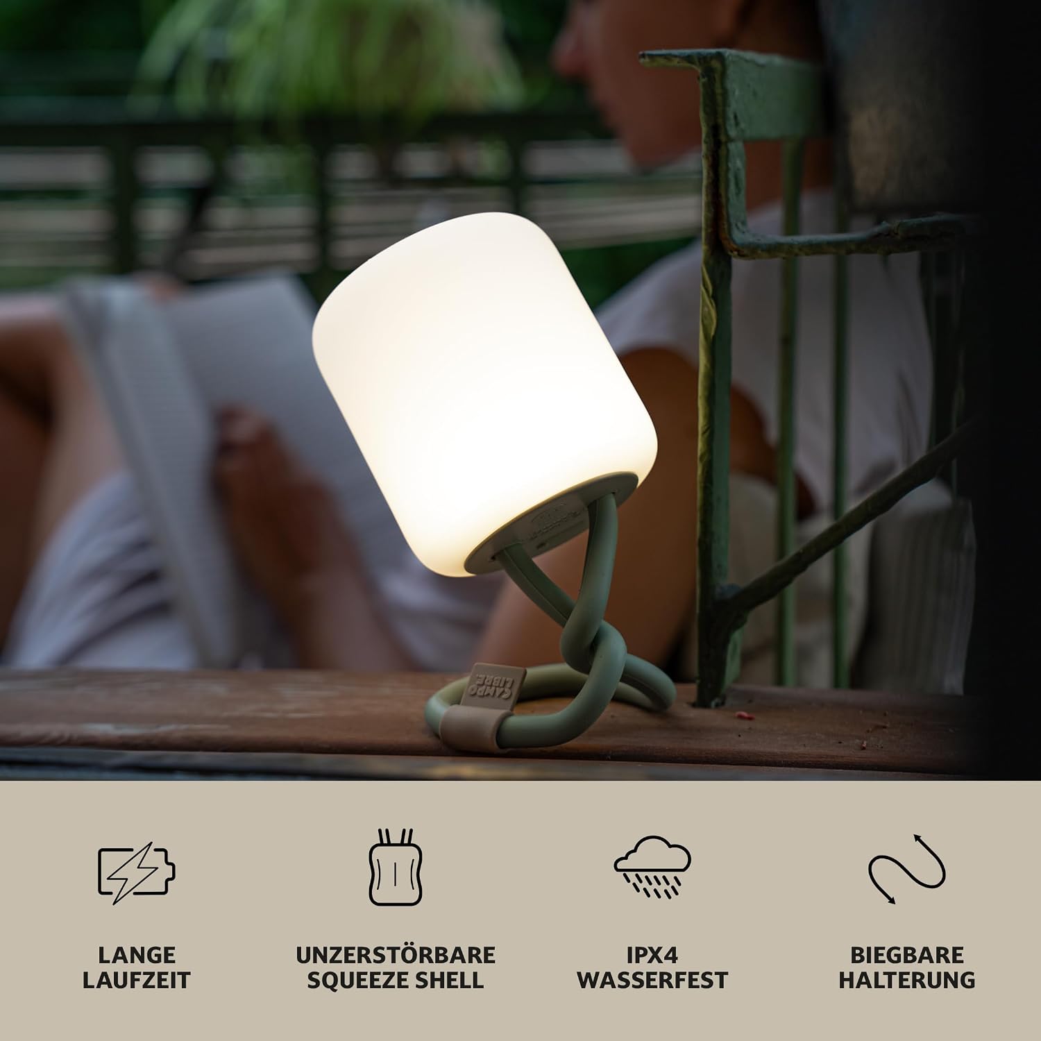 Campo Libre LENI I wiederaufladbare dimmbare Campinglampe zum Aufhaengen Moos