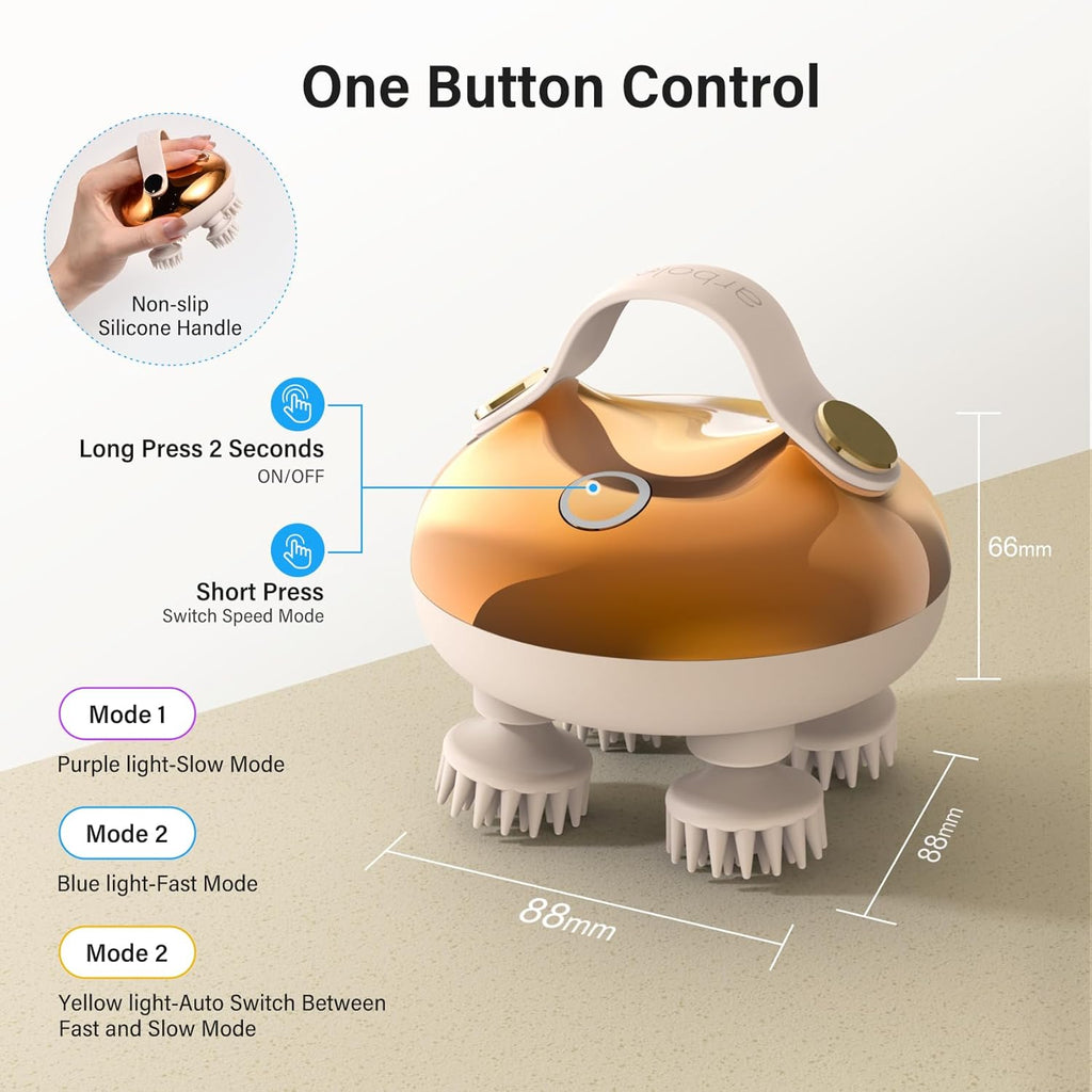 Arboleaf Kopf-Massagegeraet elektrisch IPX7 wasserdicht 8 Koepfe Gold