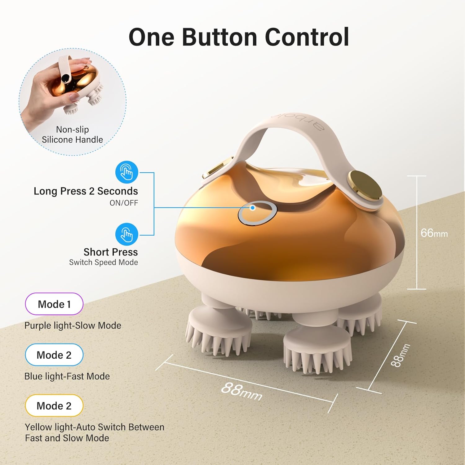Arboleaf Kopf-Massagegeraet elektrisch IPX7 wasserdicht 8 Koepfe Gold