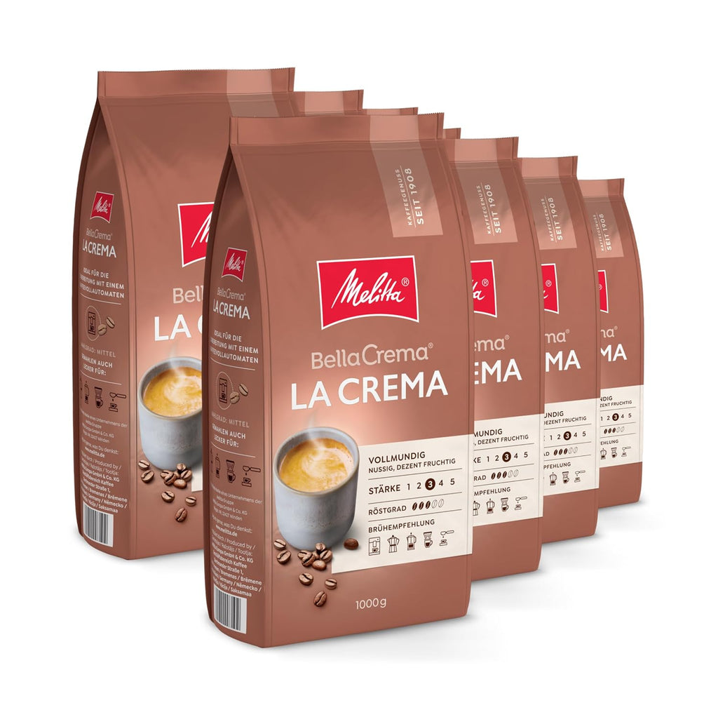 Melitta BellaCrema La Crema Kaffeebohnen mittlere Roestung Staerke 3 verschied
