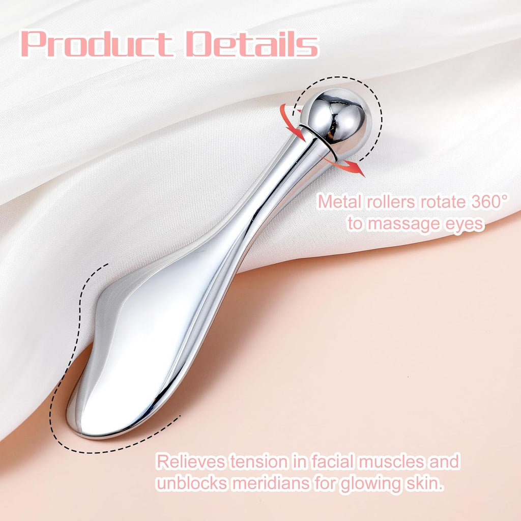 Edelstahl Gua Sha 2‑in‑1 Gesichtsschaber mit Augenroller Massagegeraet