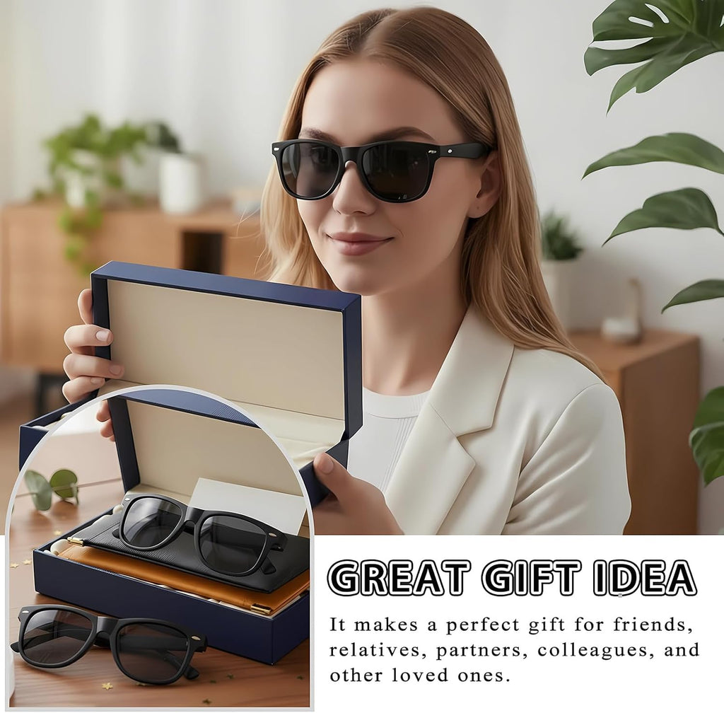 Polarisiert Sonnenbrille Herren Damen UV400 rechteckig Schwarz mit Etui