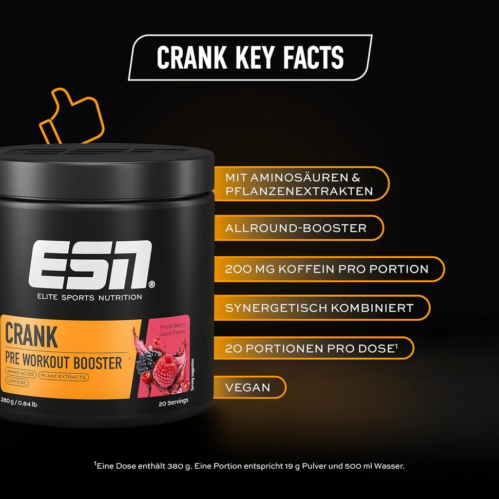 ESN Crank Pre Workout Pulver Fresh Berry Juice Koffein vegan verschiedene