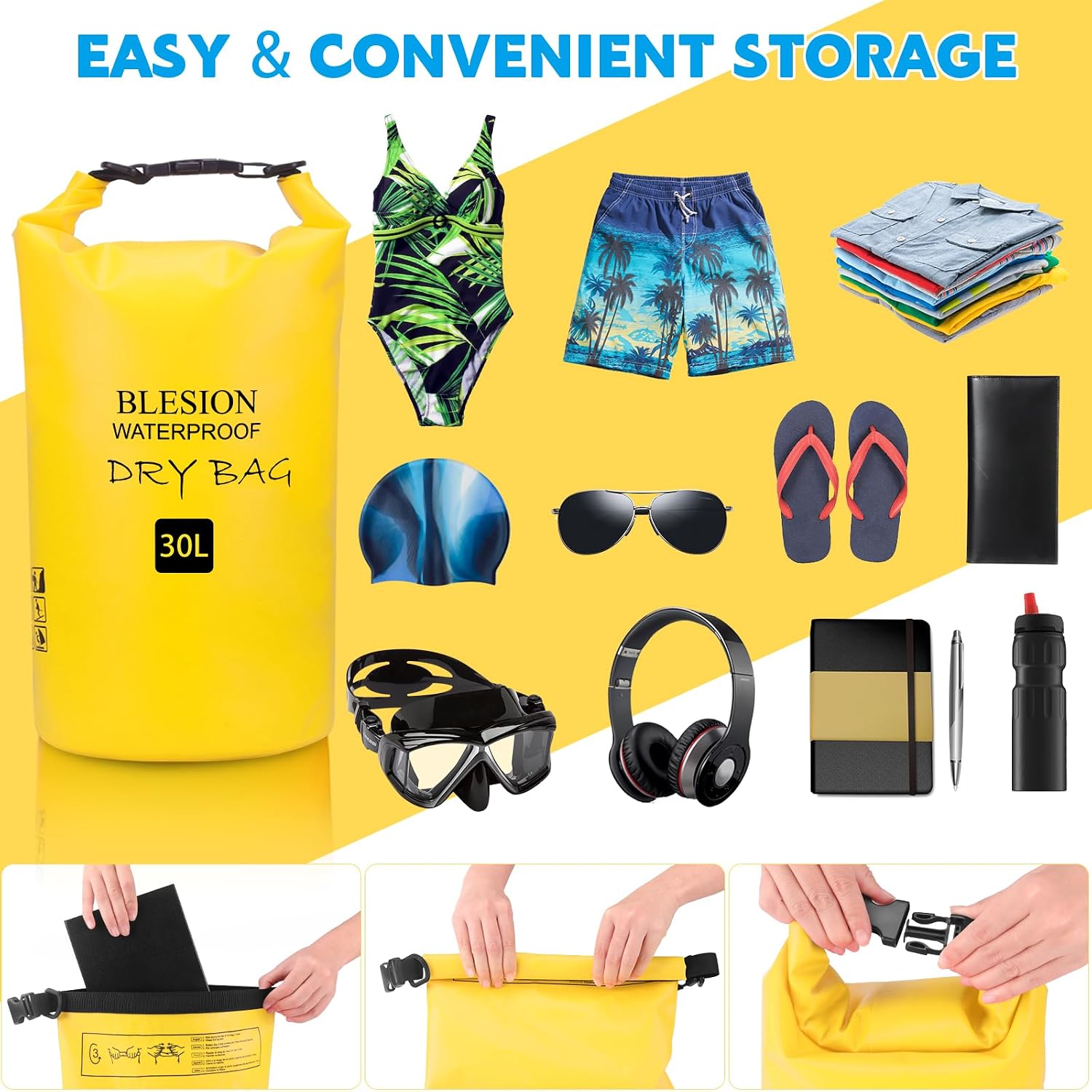 BLESION Dry Bag wasserdichte Tasche mit Schultergurt fuer Kajak Angeln Wan