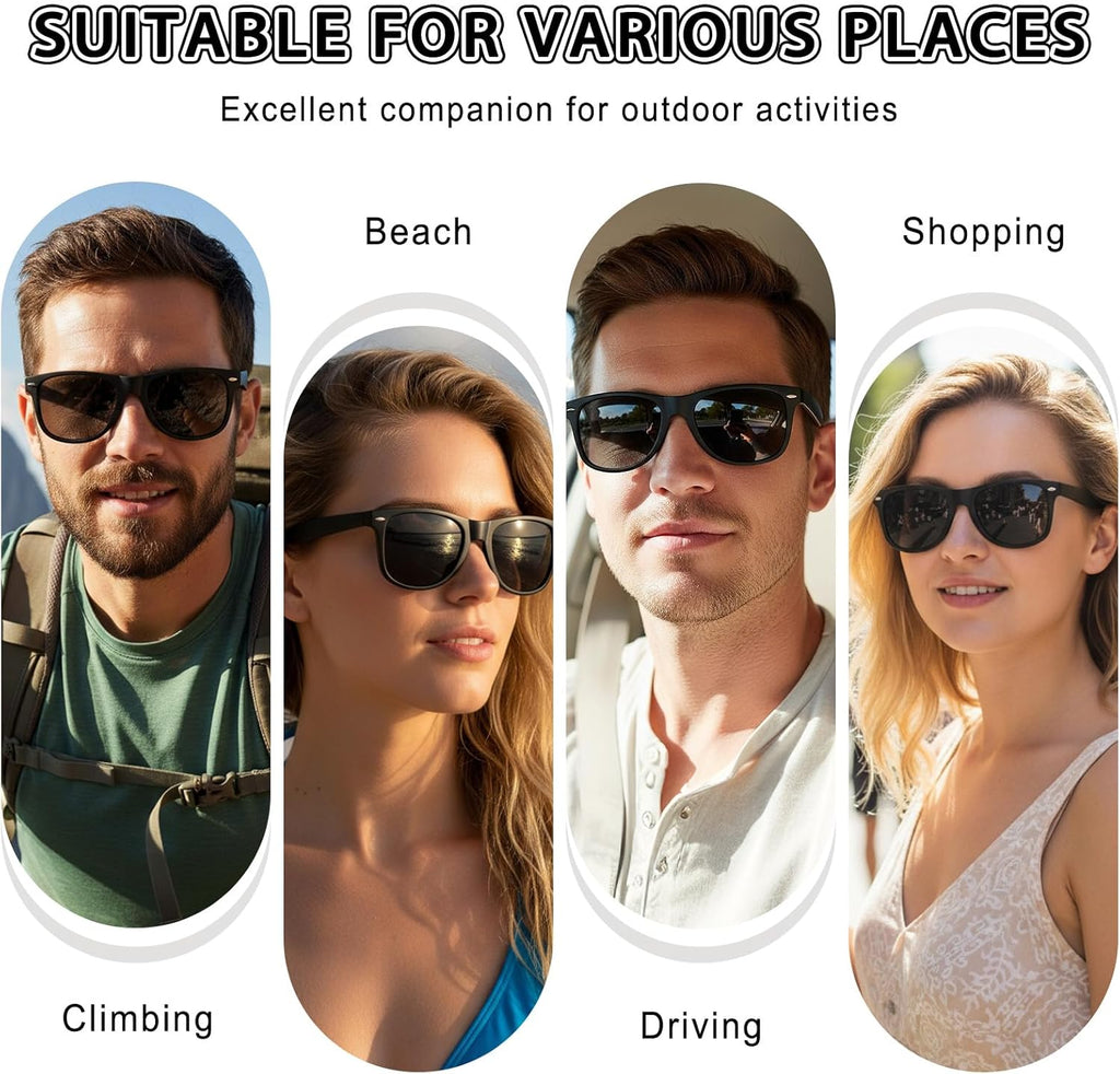 Polarisierte Sonnenbrille Herren Damen UV400 rechteckig schwarz mit Tasche
