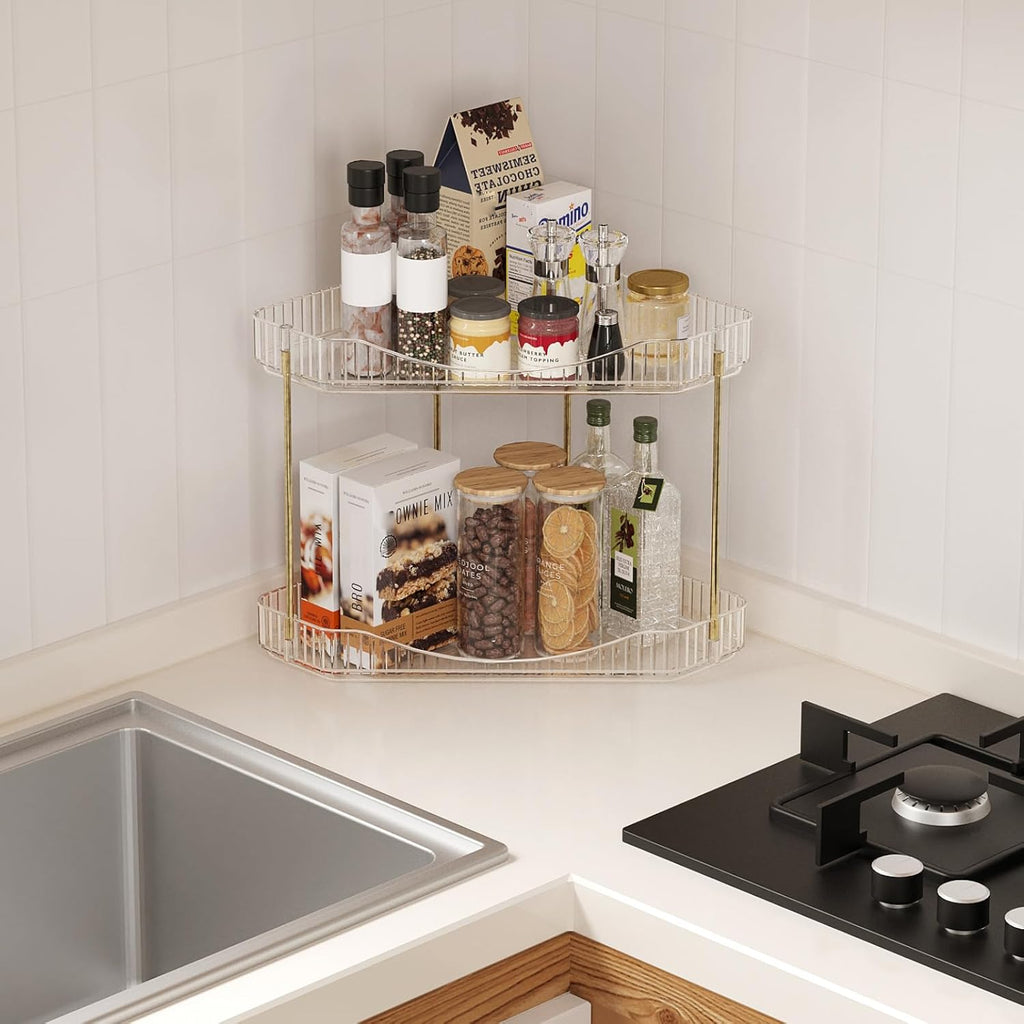 Lifewit 2-stufiger Eck-Organizer transparent fuer Schminktisch Bad