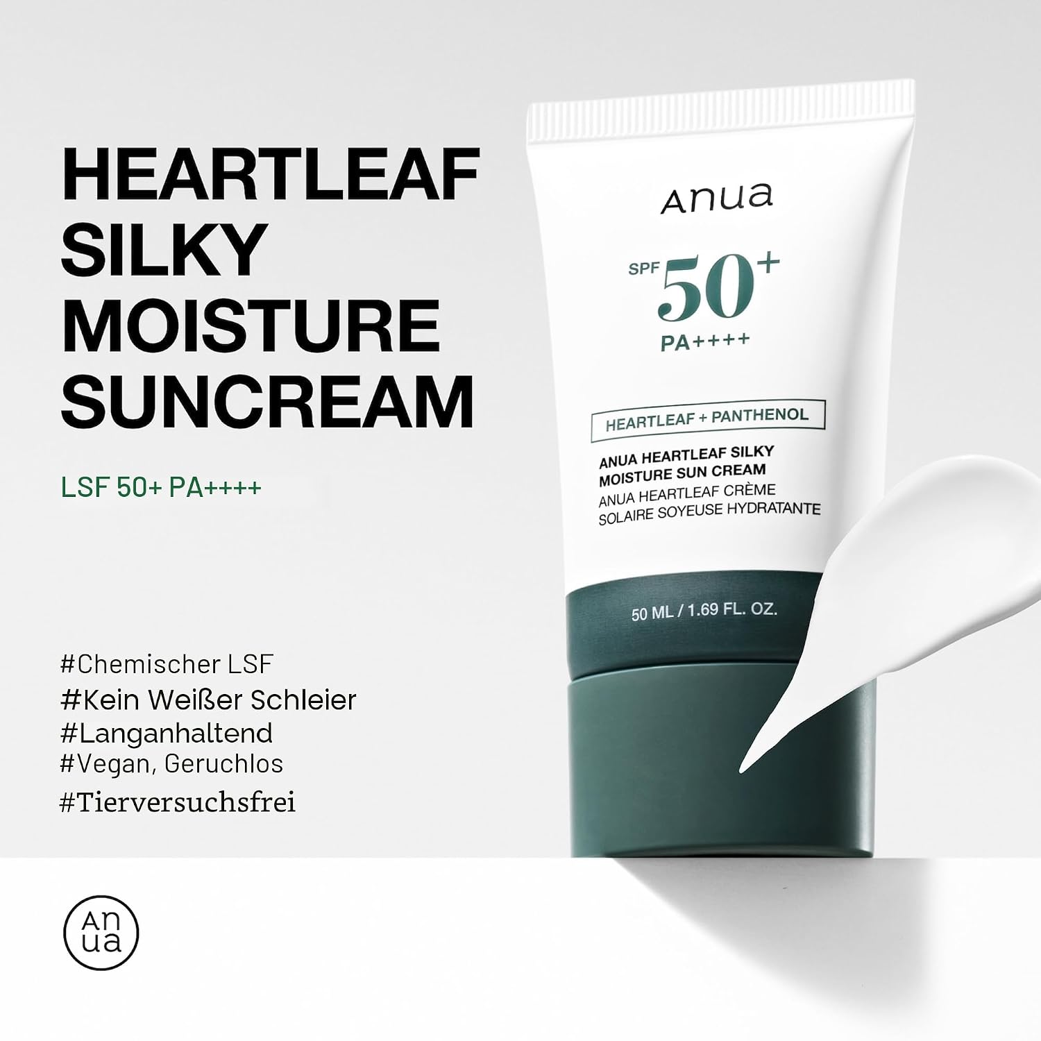 ANUA Heartleaf Seidige Feuchtigkeits-Sonnencreme SPF50 PA++++ 50ml Niacinamid
