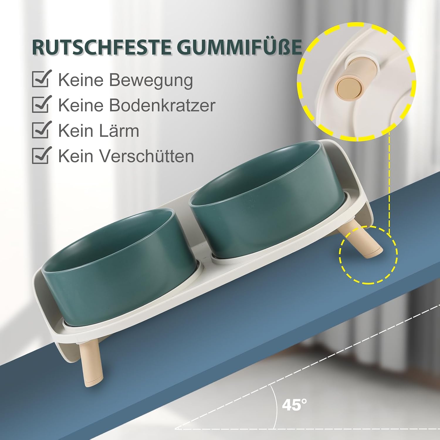 Erhoehter Keramik Hundenapf 2x720 ml mit Staender rutschfest gruen fuer Hunde Katzen