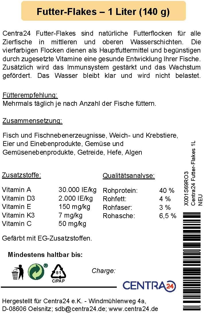 Centra24 Fischfutter Flocken fuer Zierfische Suesswasser mit Vitaminen