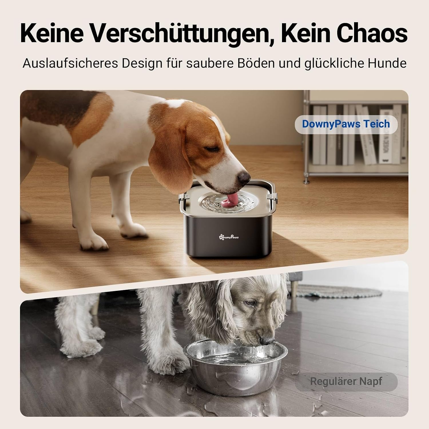 DownyPaws Hundewassernapf aus 304 Edelstahl, tropffrei, fuer drinnen und drauss