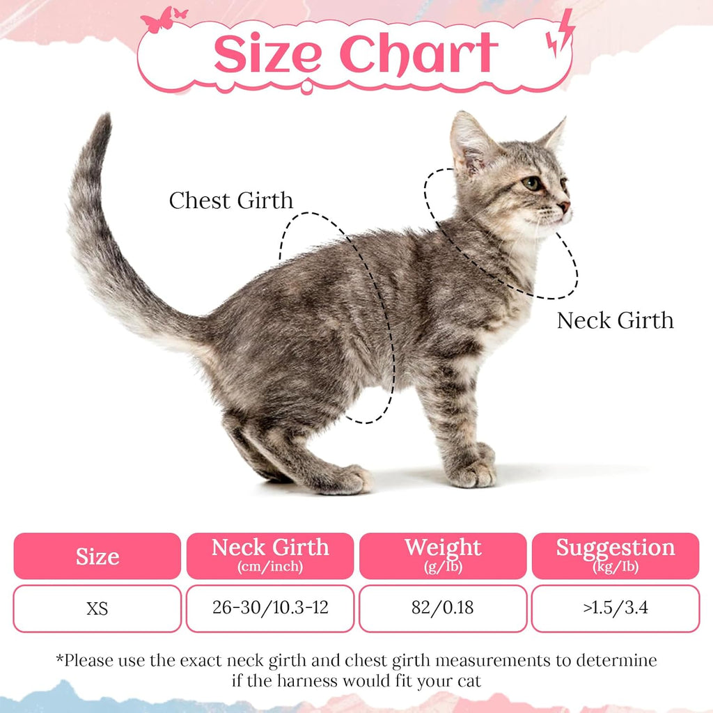 Katzen Geschirr mit Leine verstellbar rosa, weich, reflektierend, lang