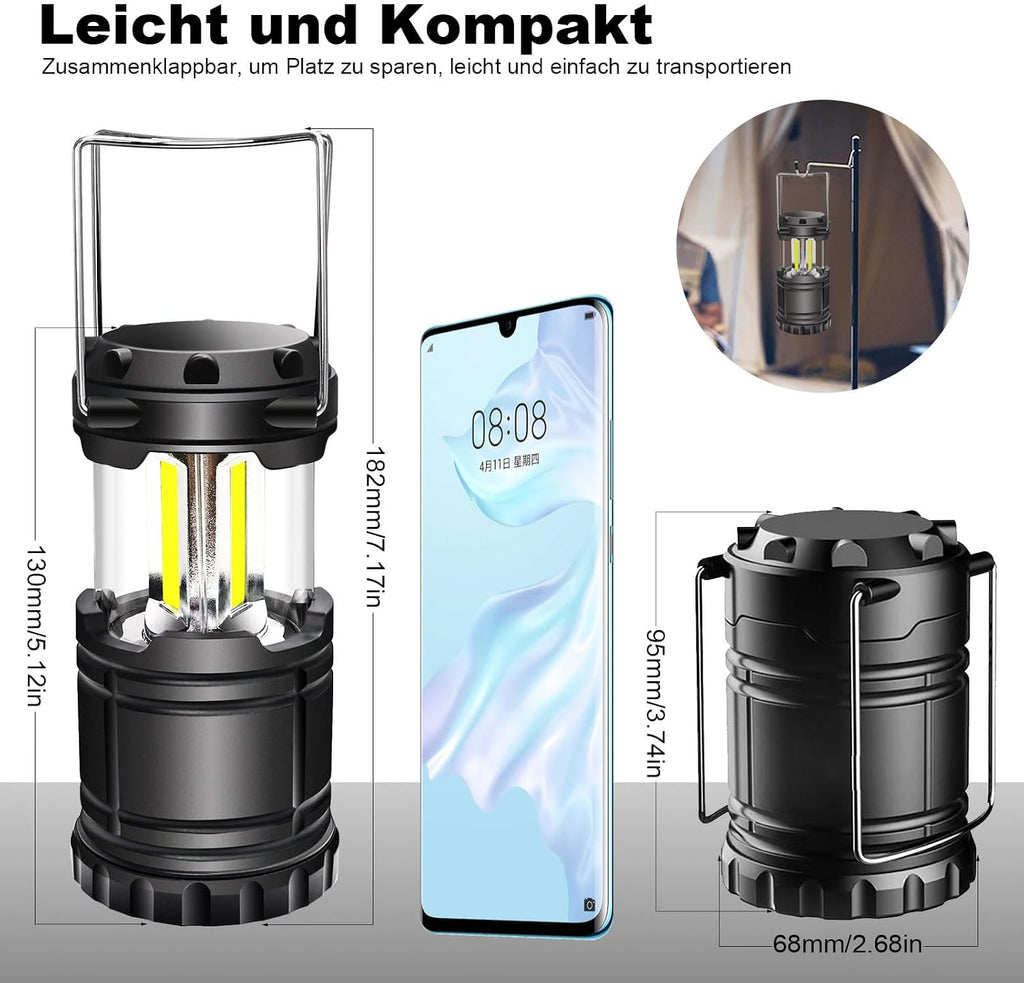 Camping-Laterne batteriebetrieben 2er Set, faltbar, ultrahell, tragbar, Haengelam