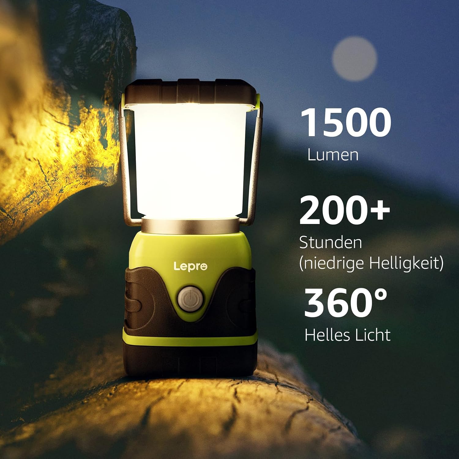 LE LED Campinglampe 1000 Lumen dimmbar 3 Stufen batteriebetrieben