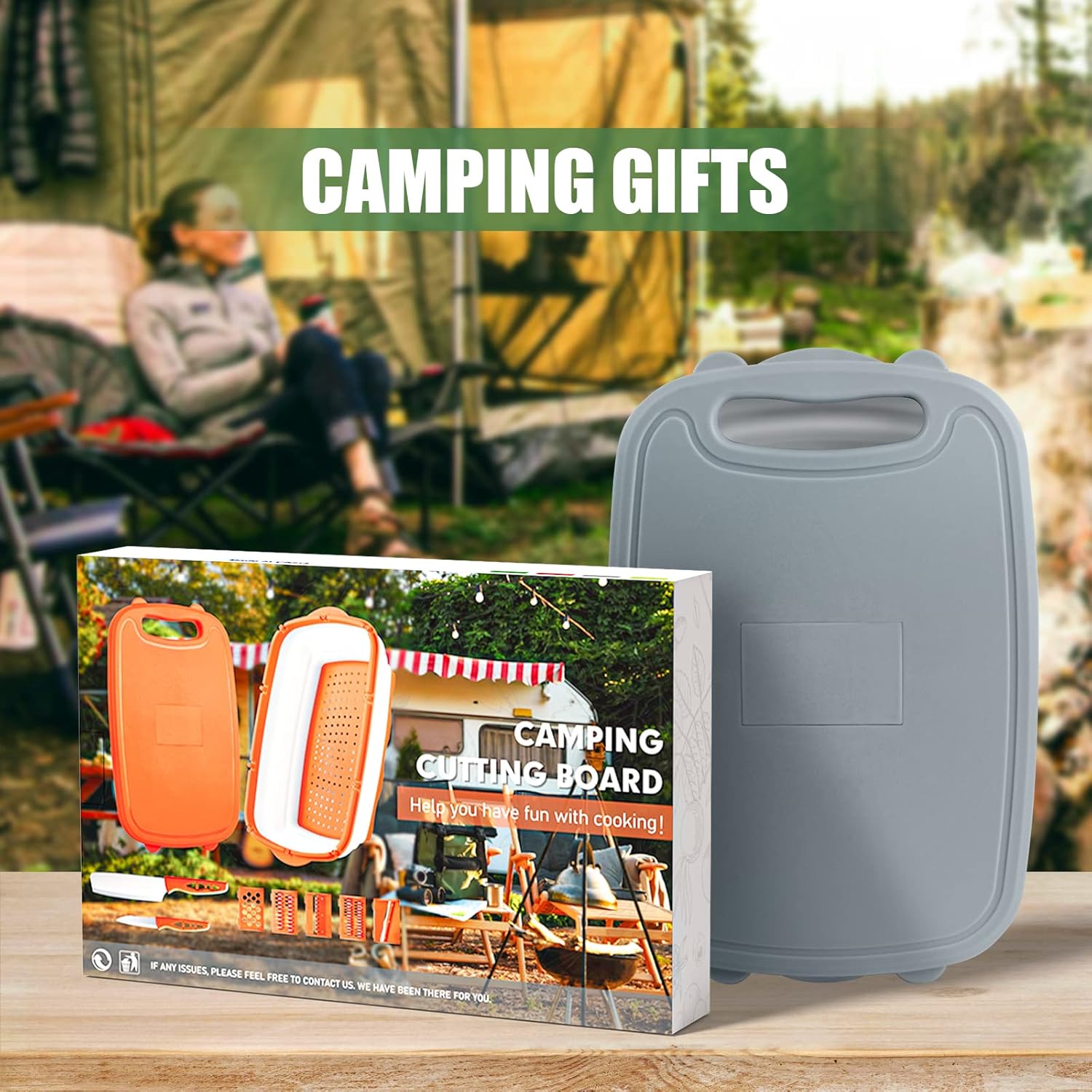HI NINGER 9‑in‑1 faltbares Camping Schneidebrett mit 5 Aufsaetzen, 2 Messer