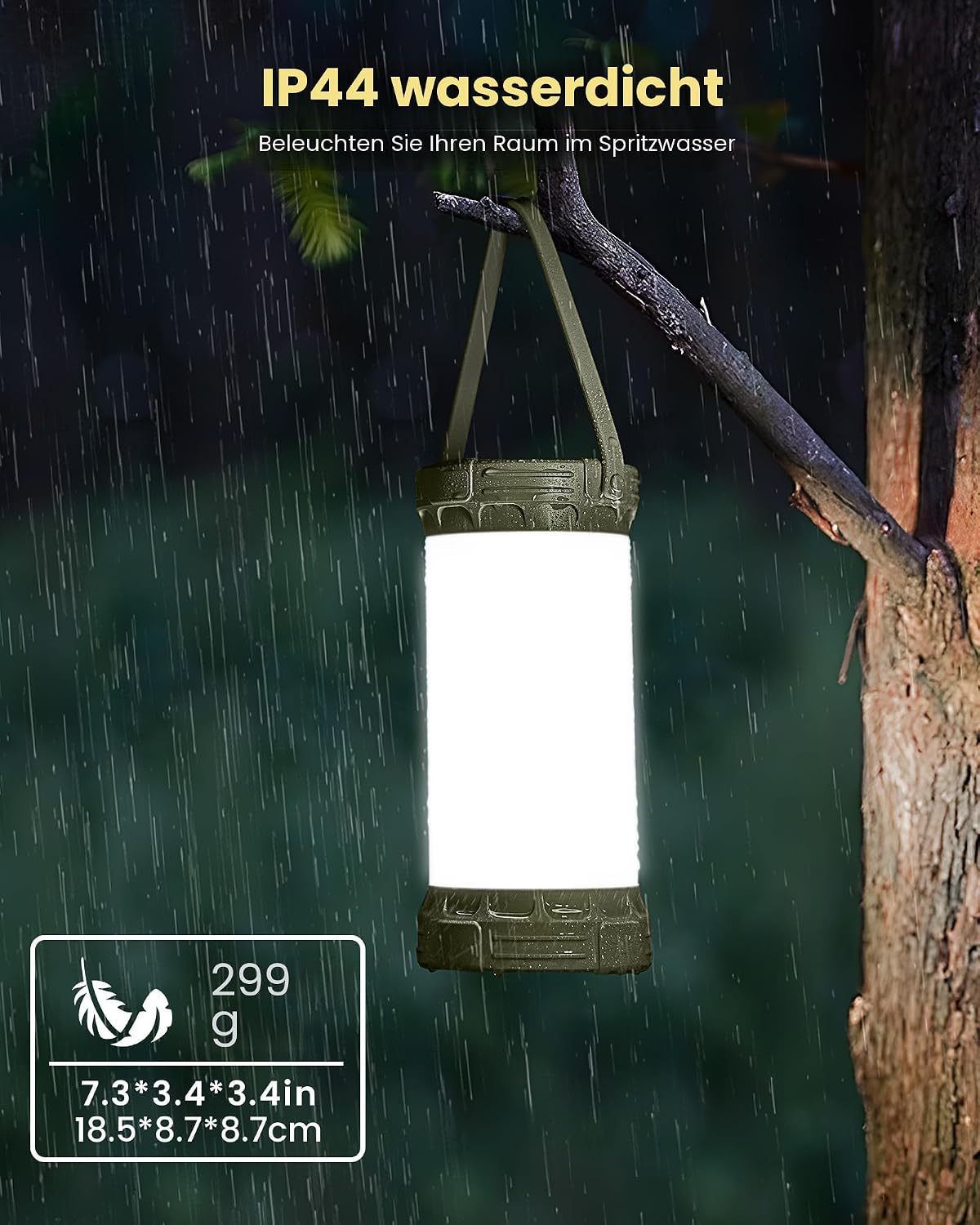 Glocusent Campinglampe 1500 lm 135 LED 5000 mAh wiederaufladbar SOS 5 Stufen