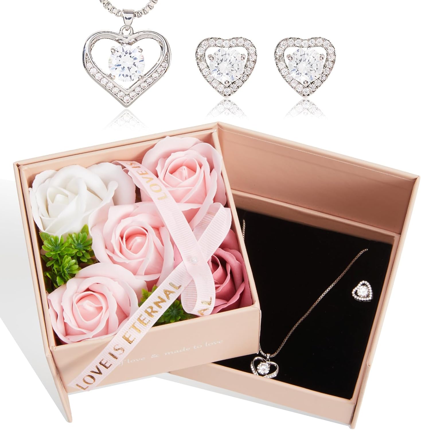 DN DECONATION Schmuckset Ewige Rose Halskette Ohrringe mit Geschenkbox