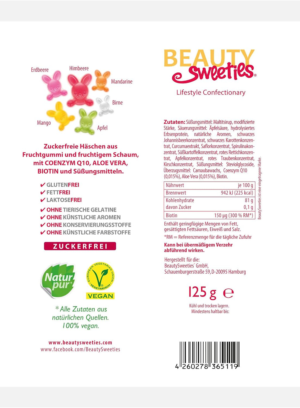 Beautysweeties Zuckerfreie Fruchtgummi Hasen vegan