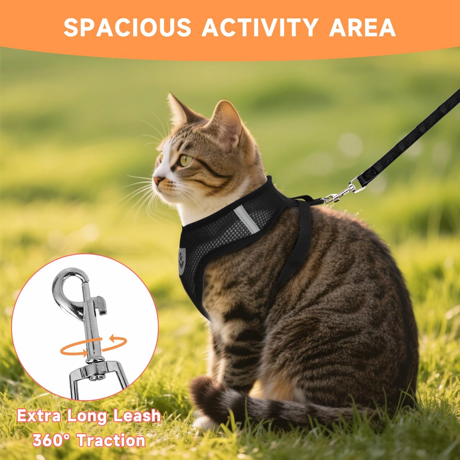 Katzengeschirr verstellbar 32cm-60cm atmungsaktiv mit Leine und Gloeckchen