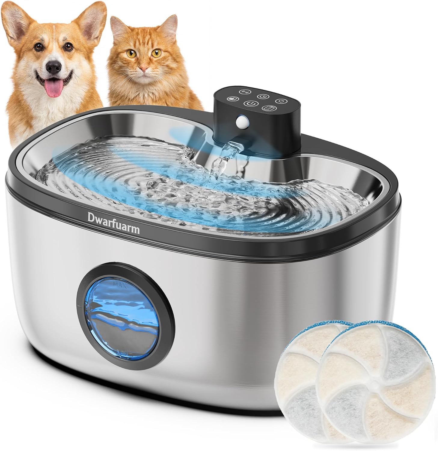 Kabelloser Trinkbrunnen fuer Hunde Katzen, 4000mAh, LED Sensor, Edelstahl, 4‑S