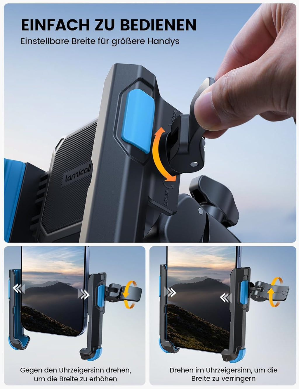 Fahrrad Lenkerhalterung 360° Universal mit 1S Sperre Handyhalterung